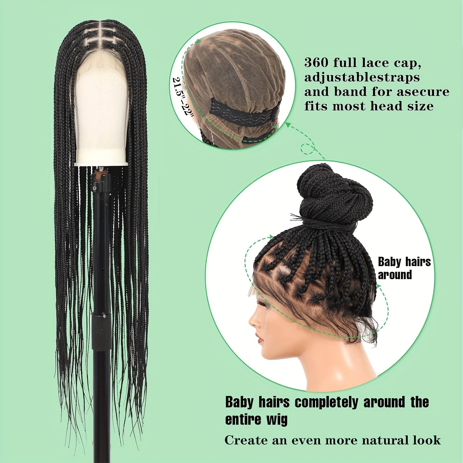 40" Braided Wig with Knotless Cornrows and Lace Frontal – Mixed Black Hair, Natural Texture, Full Density, Double Lace Front, for Daily Wear, College, Halloween, and Cosplay