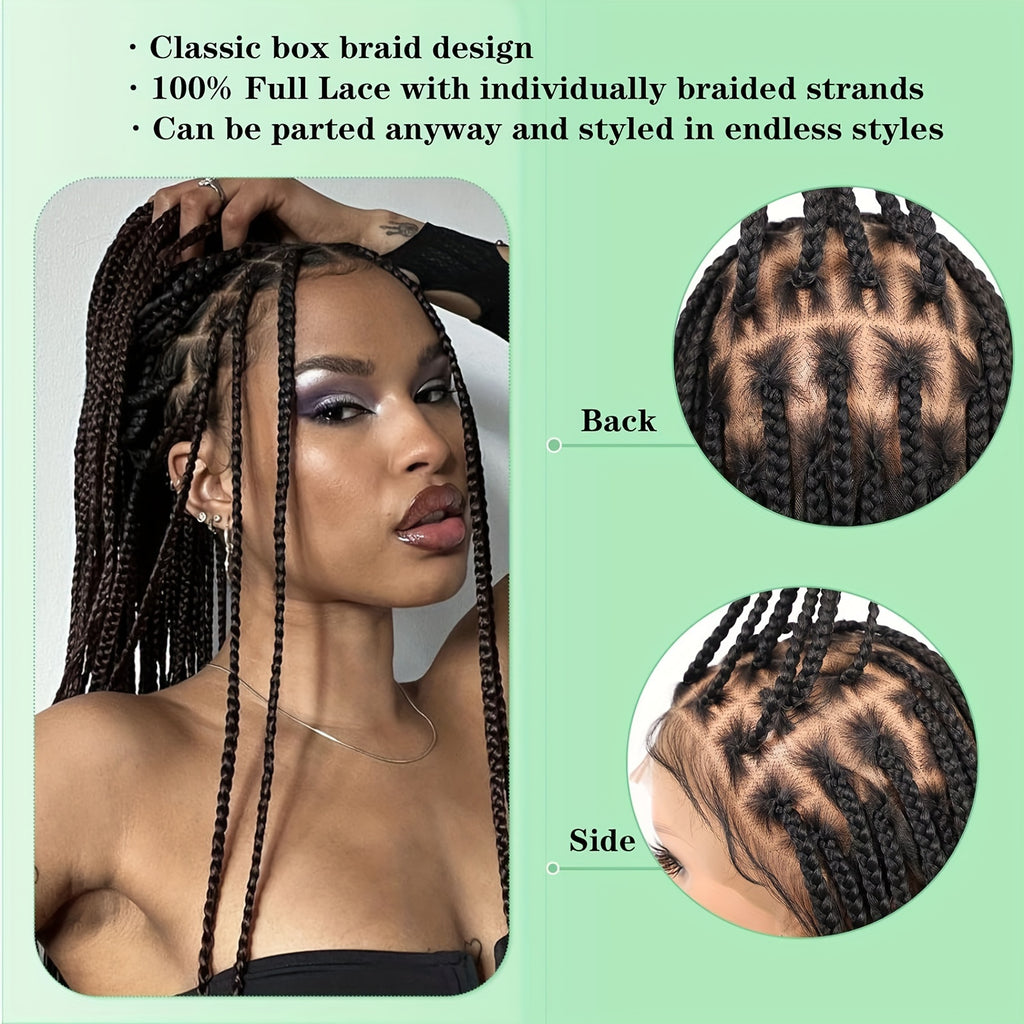 40" Braided Wig with Knotless Cornrows and Lace Frontal – Mixed Black Hair, Natural Texture, Full Density, Double Lace Front, for Daily Wear, College, Halloween, and Cosplay