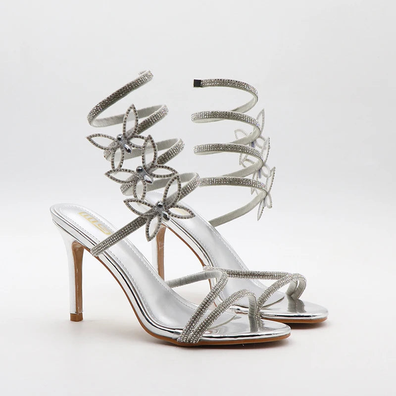 Y New Stiletto Heels Fashion High Heels Versatile Sexy Party Women's Shoes Spiral Lace-up Fashion High Heels Sandals Women