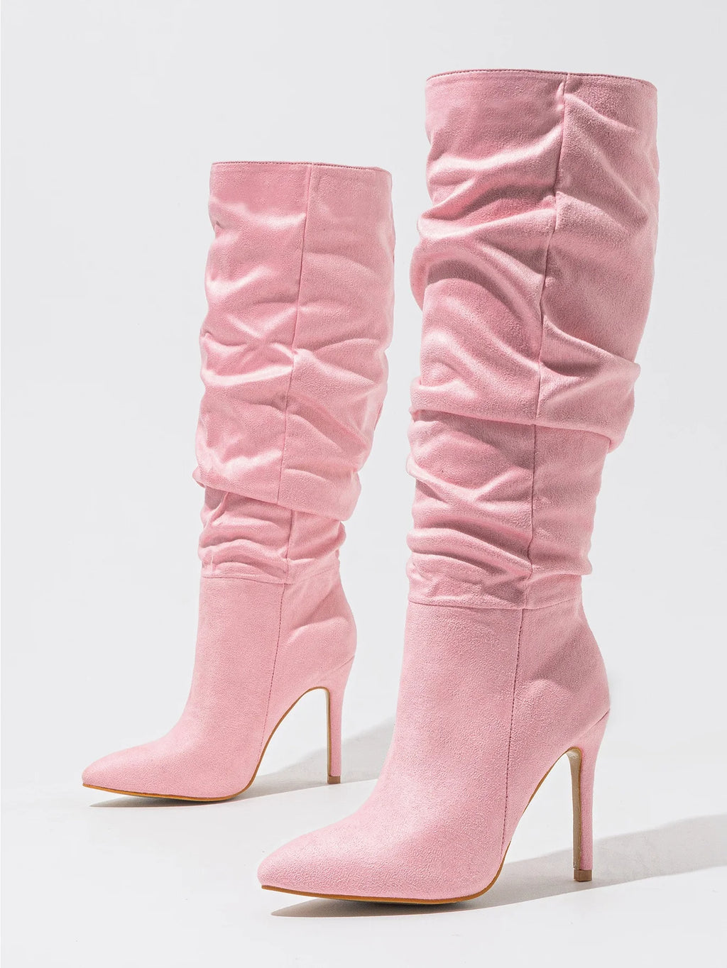 2024 New Mid-length Women's Boots Fashionable Thin Heel Natural Wrinkle One-pedal Plus Size Women's Shoes 35-42
