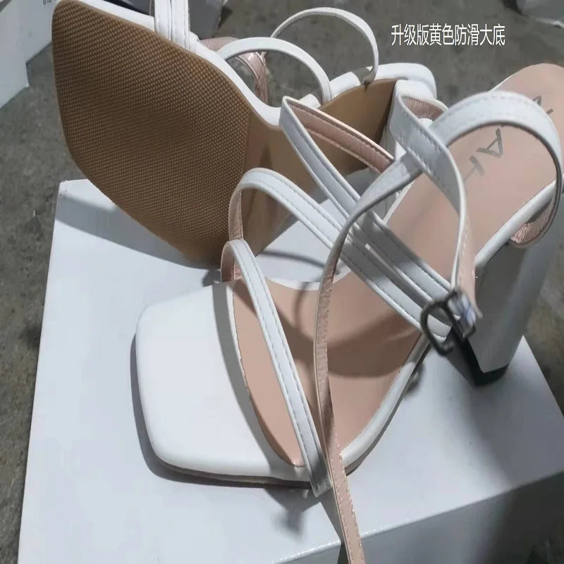 35-43 New High Heels European and American Plus Size Sandals Thick Heeled square Toe Women's Shoes