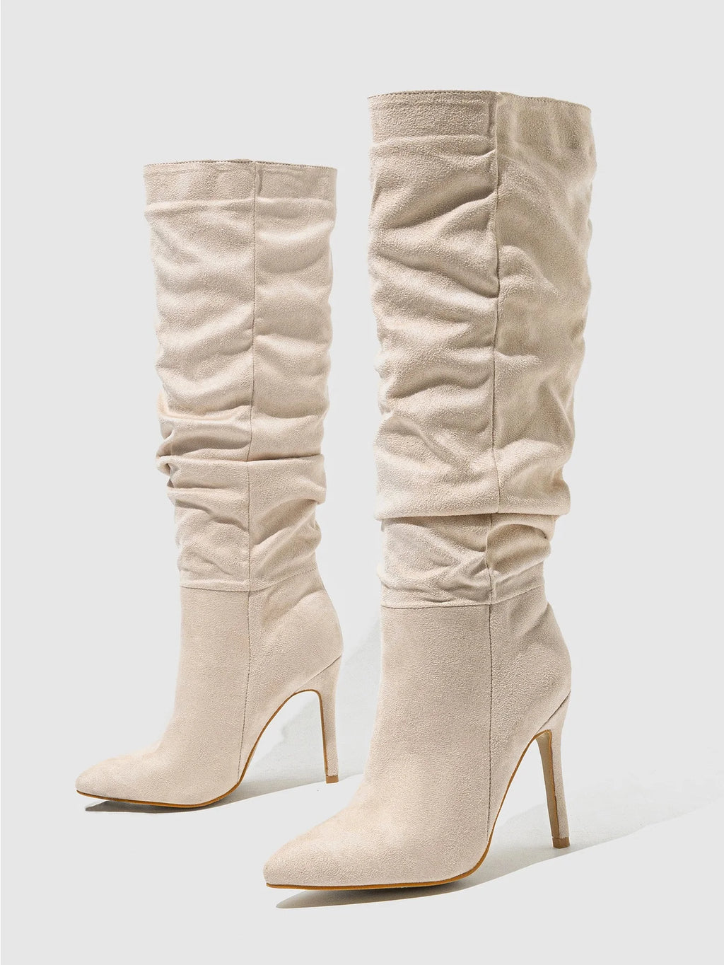 2024 New Mid-length Women's Boots Fashionable Thin Heel Natural Wrinkle One-pedal Plus Size Women's Shoes 35-42