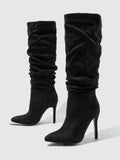 2024 New Mid-length Women's Boots Fashionable Thin Heel Natural Wrinkle One-pedal Plus Size Women's Shoes 35-42