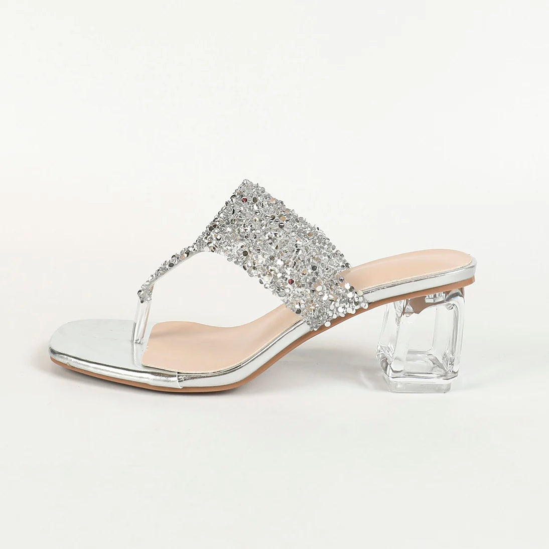 2024 Summer New Fashion square Toe Rhinestone Clip Toe Flip-flops Hot Selling Women's Shoes