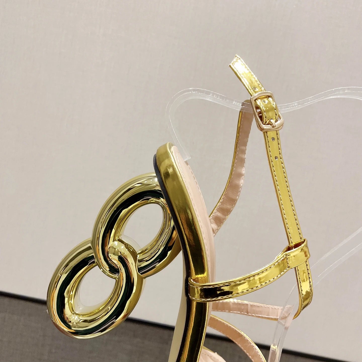 New Sexy 8-character Heel Women's Shoes Cross-border Fashion Special-shaped Heel High-heeled Shoes Golden Sandals 35-42
