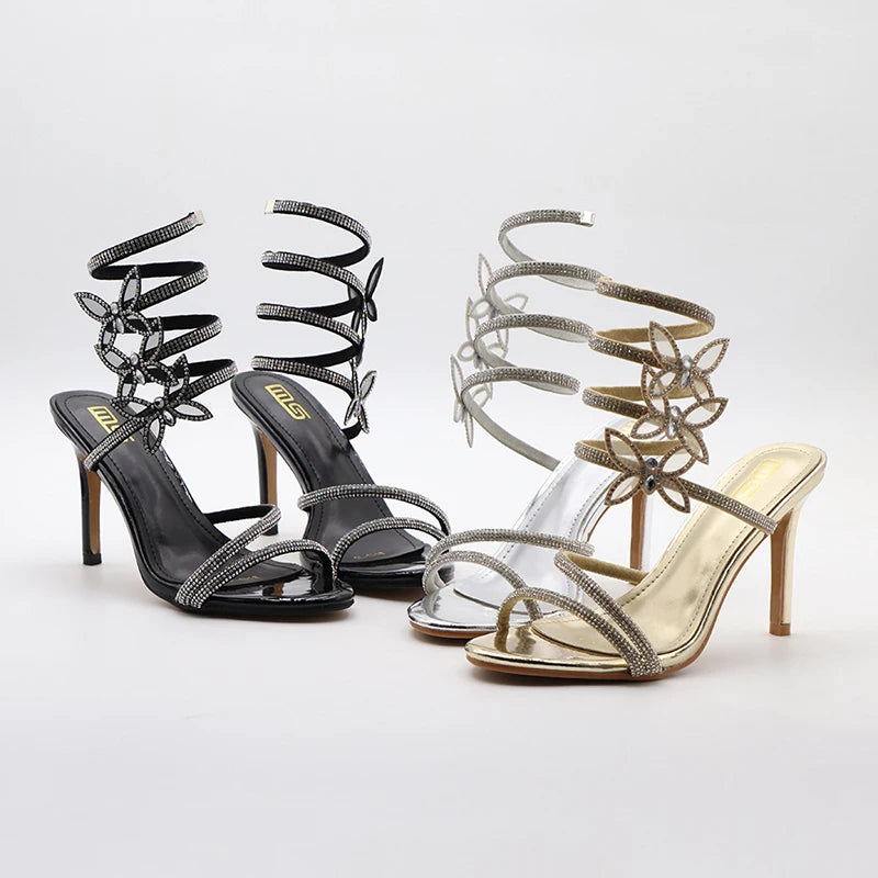 Y New Stiletto Heels Fashion High Heels Versatile Sexy Party Women's Shoes Spiral Lace-up Fashion High Heels Sandals Women