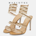 2025 Spring/Summer New Water Diamond Jewel Wrist Wrapped Snake-shaped High Heel Sandals Sexy Large Size Shoe Girl Women Sandals