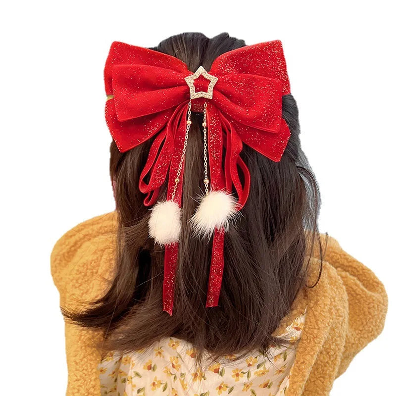 Red Velvet Bows Hair Ribbons Scrunchies for Women Girls Long Elastic Hair Ties Headwears Female Kids Styling Tools 2025 New Year