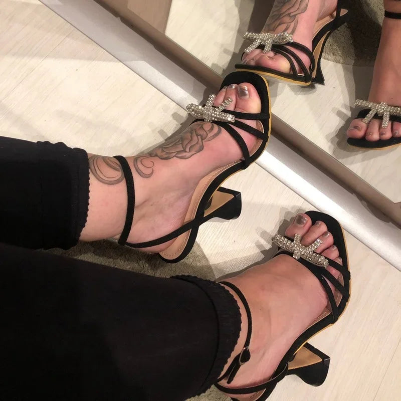 Women's High Heels Sexy Sandal Women Stiletto Heel Slingback Shoes Woman Summer 2024 Fashion Rhinestone Plus Size 42 43