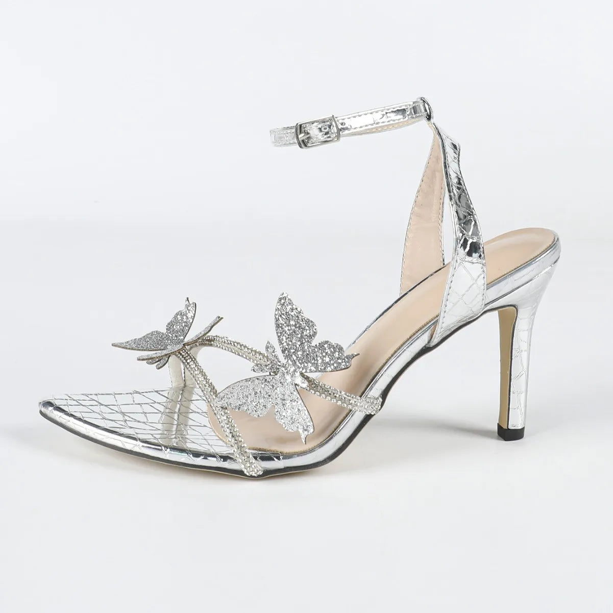 Ladies' round headed three-dimensional flower baked paint heel high-heeled sandals, women's shoes
