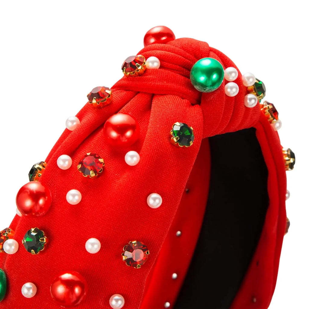 Jeweled Headband with Embellished Crystals and Pearls Knotted Headband Xmas Gift For Girls Christmas Headband Accessories