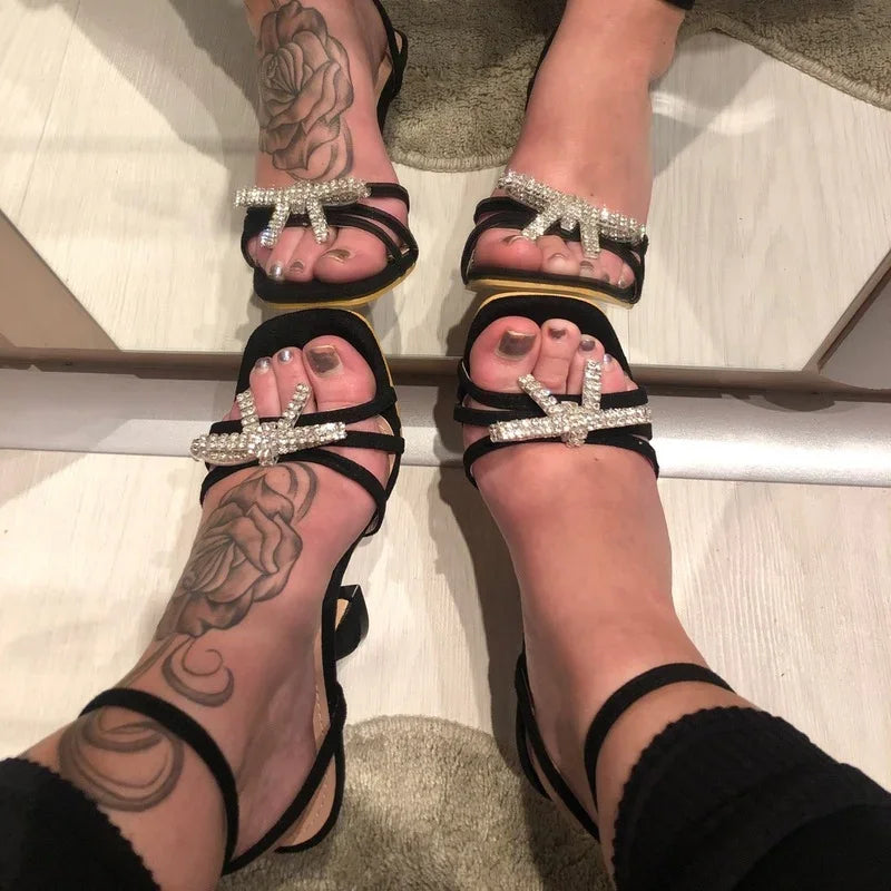 Women's High Heels Sexy Sandal Women Stiletto Heel Slingback Shoes Woman Summer 2024 Fashion Rhinestone Plus Size 42 43