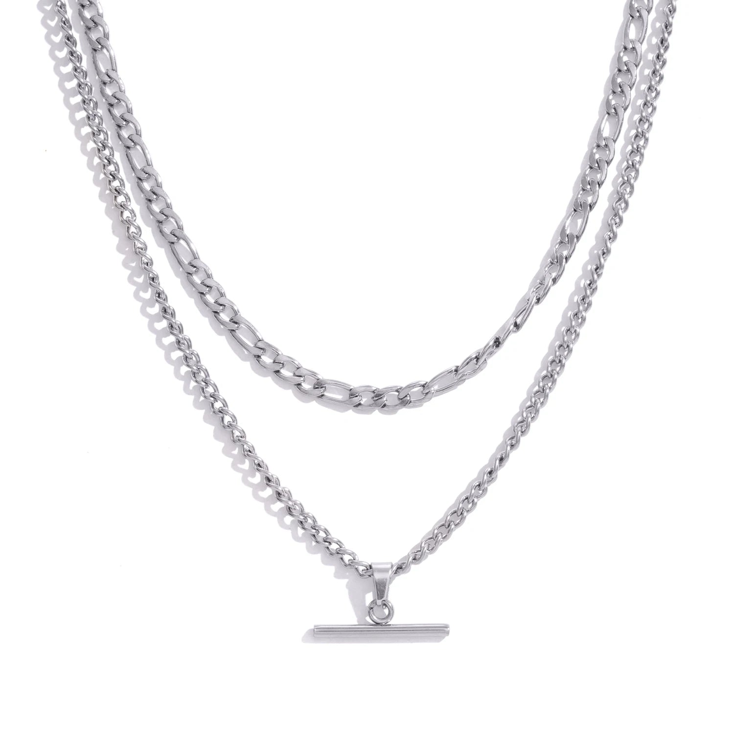Layered Necklace for Women Minimalist Stackable - 18K Gold Plated Stainless Steel Hypoallergenic Elegant Double Chain Jewelry