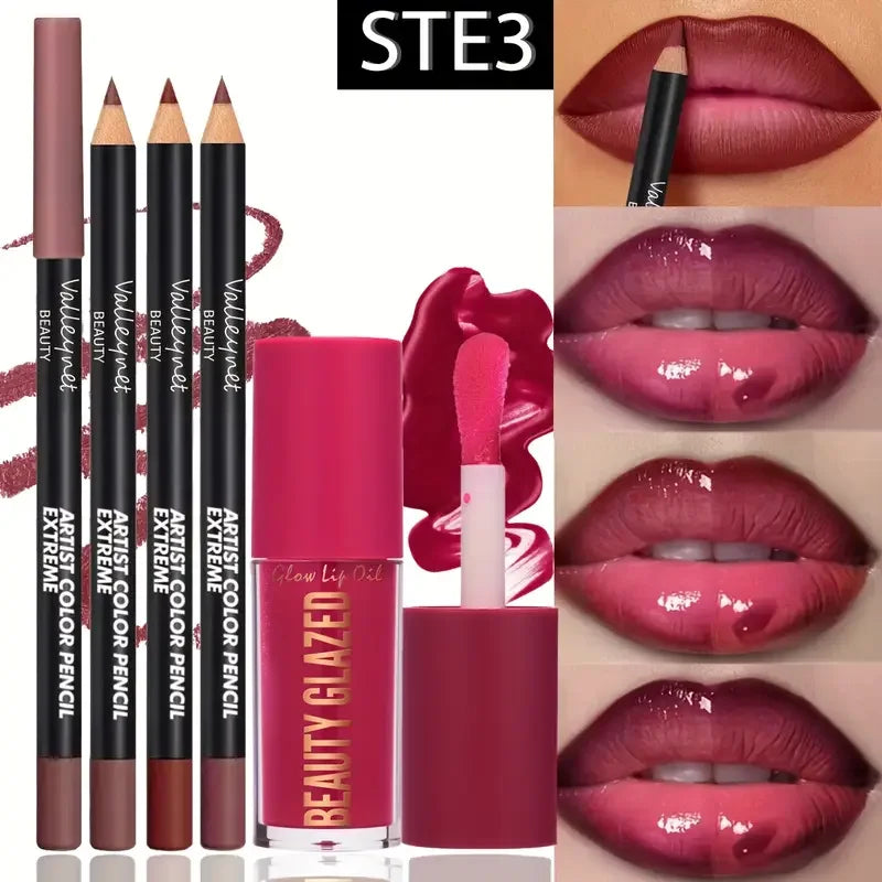 Kit de labios marrón oscuro de 4 piezas
Incluye delineador de labios + brillo labial, resistente al agua y de larga duración con acabado mate. Ideal para ocasiones casuales y formales.