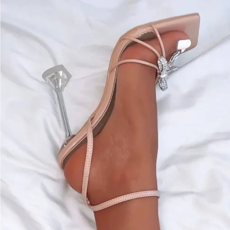 Women's High Heels Sexy Sandal Women Stiletto Heel Slingback Shoes Woman Summer 2024 Fashion Rhinestone Plus Size 42 43