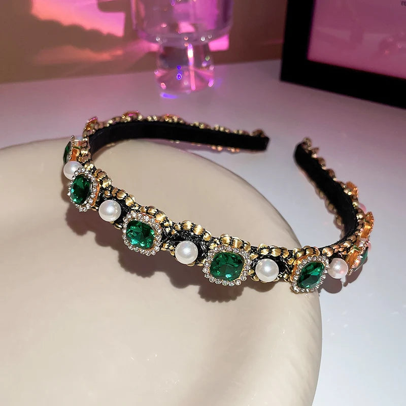Luxury Shiny Full Rhinestone Headbands Imitation Pearl Hairbands Headwear For Women Party Wedding Hair Accessories Jewelry