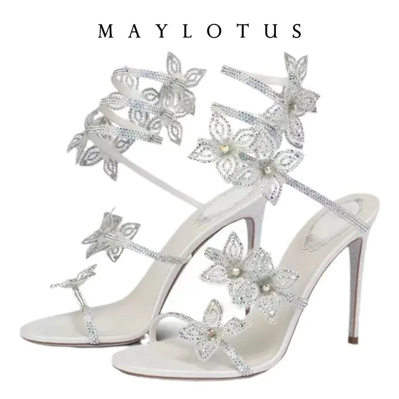 2025 Spring/Summer New Water Diamond Jewel Wrist Wrapped Snake-shaped High Heel Sandals Sexy Large Size Shoe Girl Women Sandals