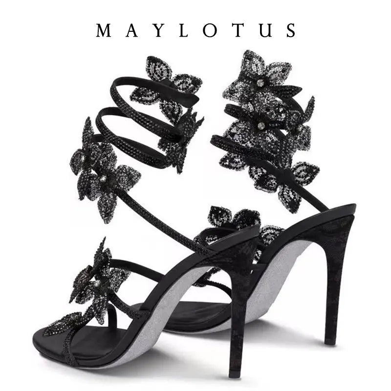 2025 Spring/Summer New Water Diamond Jewel Wrist Wrapped Snake-shaped High Heel Sandals Sexy Large Size Shoe Girl Women Sandals