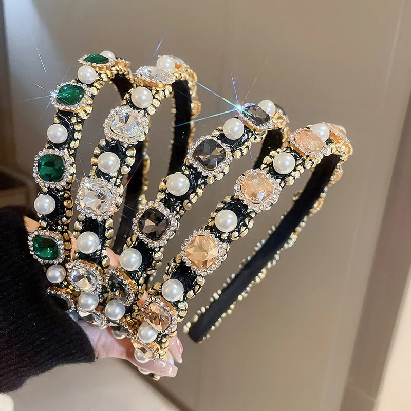 Luxury Shiny Full Rhinestone Headbands Imitation Pearl Hairbands Headwear For Women Party Wedding Hair Accessories Jewelry