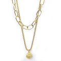 Designed for women with two rows of layered delicate 18K gold plated simple pearl link paper clip necklaces.