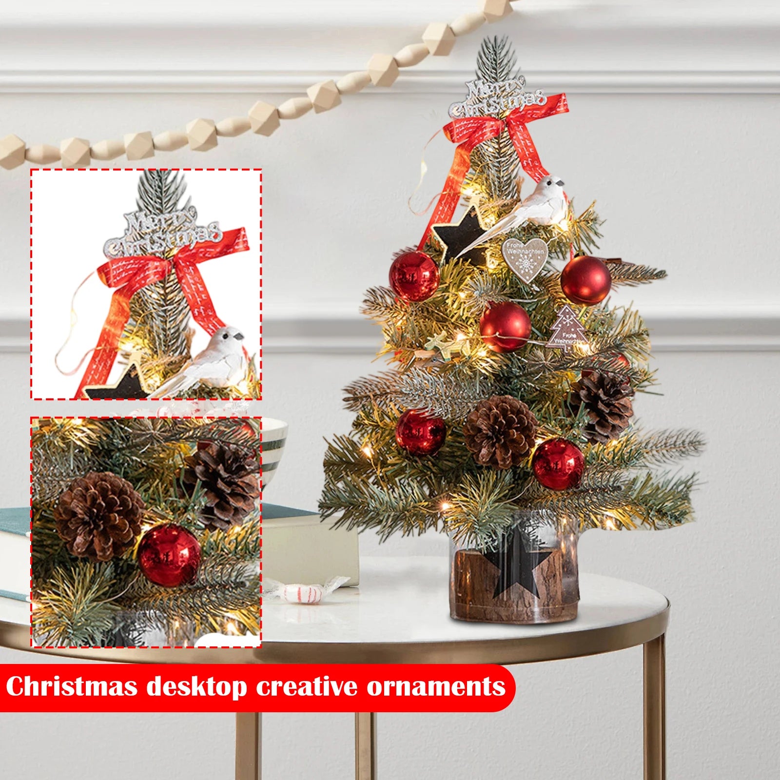 Add a festive touch to your home or office with this adorable miniature Christmas tree. Perfect for desks, tables, or as a Christmas gift.