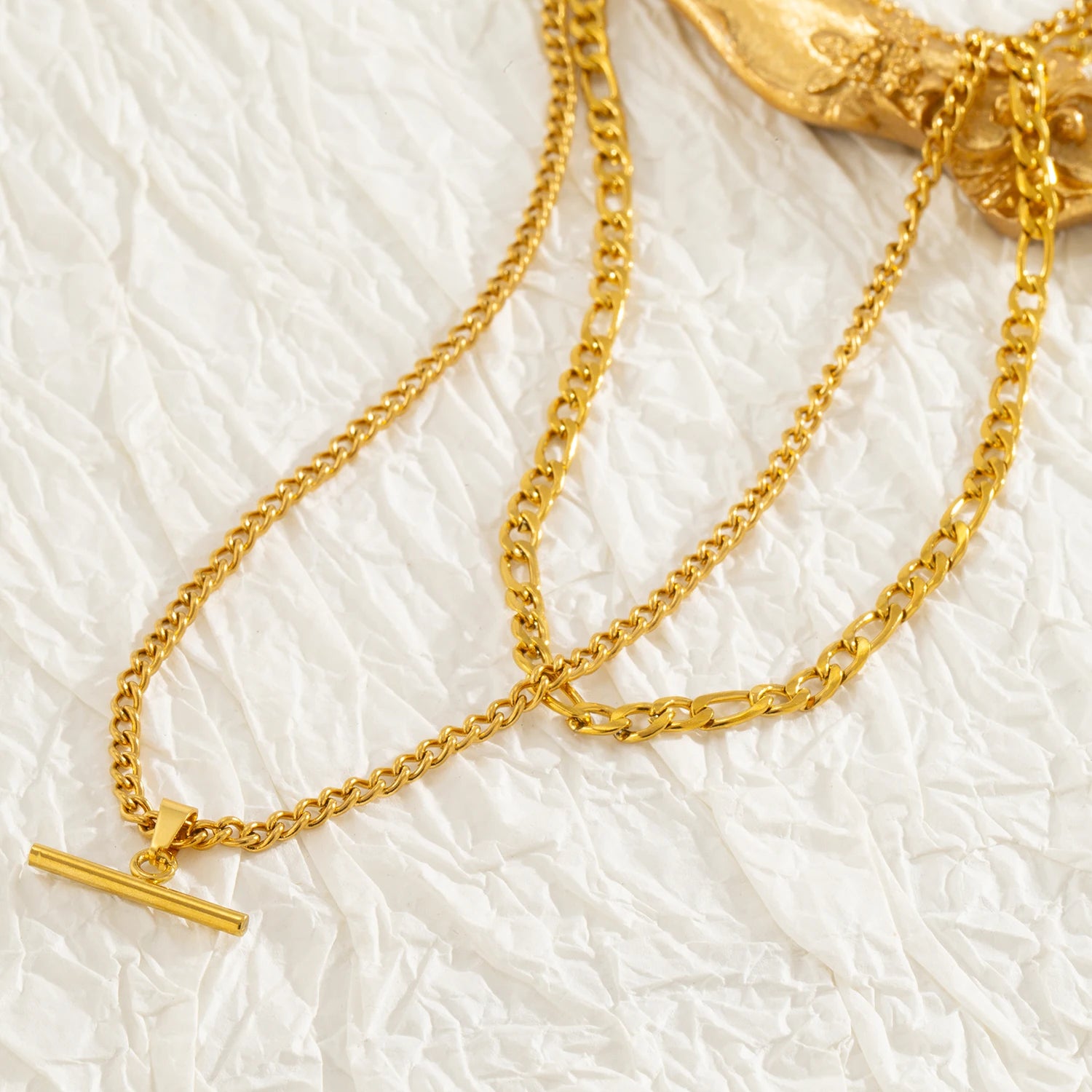 Layered Necklace for Women Minimalist Stackable - 18K Gold Plated Stainless Steel Hypoallergenic Elegant Double Chain Jewelry