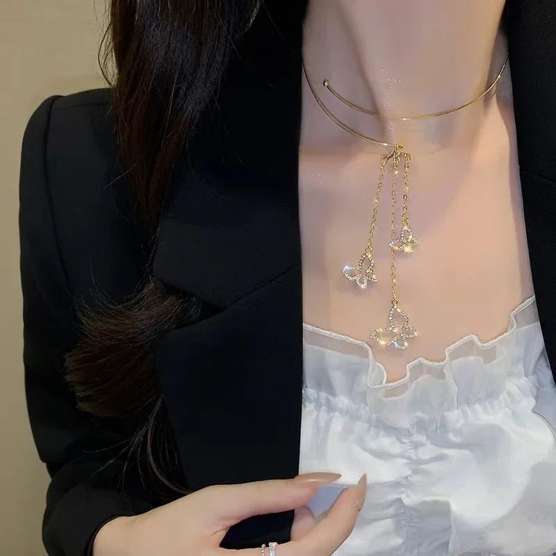 New Black Crystal Beaded Double Layer Necklace for Women Personalized Fashionable Daily Accessories Party Jewelry Birthday Gifts