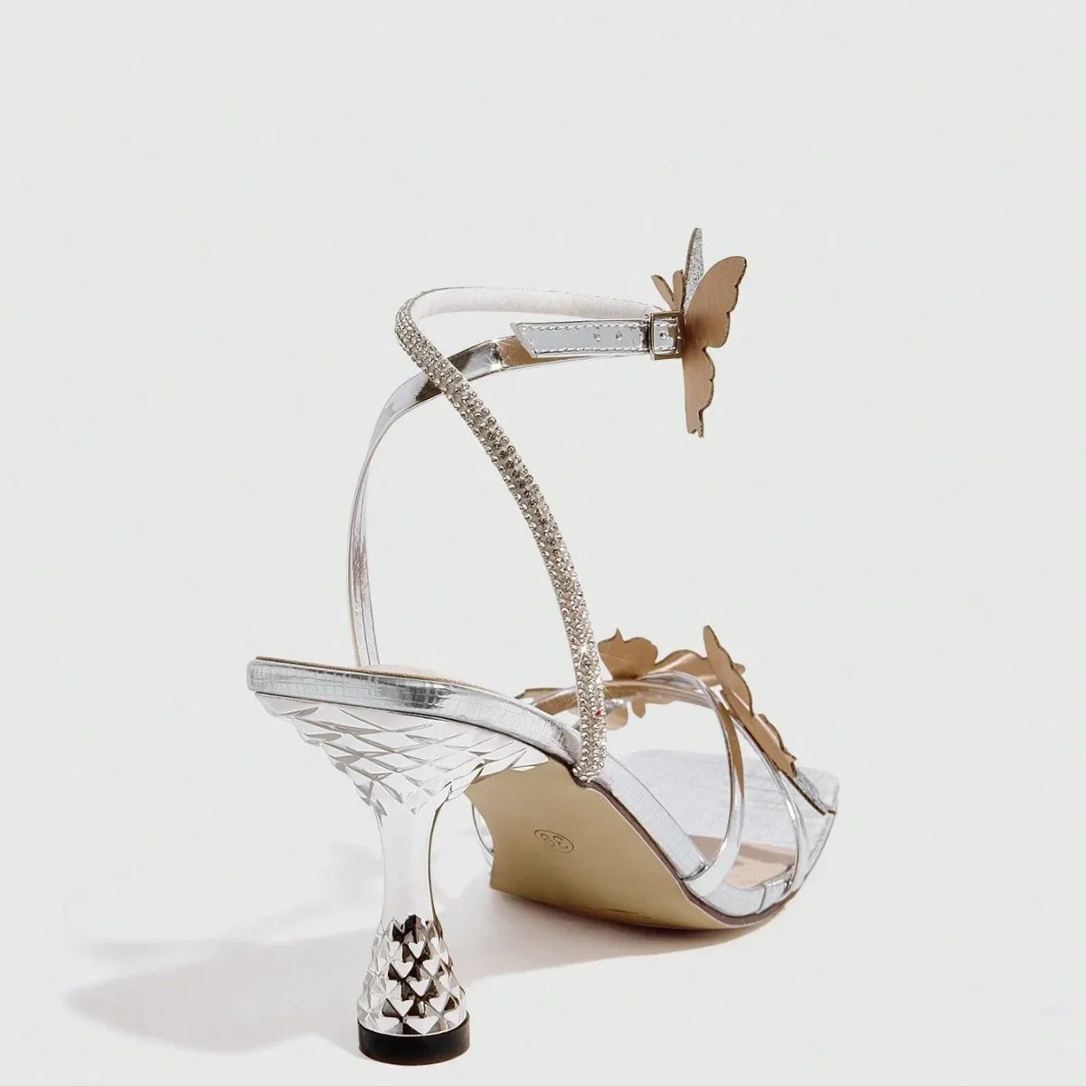 Elegant Silver High Heels Women's Sandals round Toe 3D Flower Painted Heels Rubber Sole Comfortable Ladies Shoes
