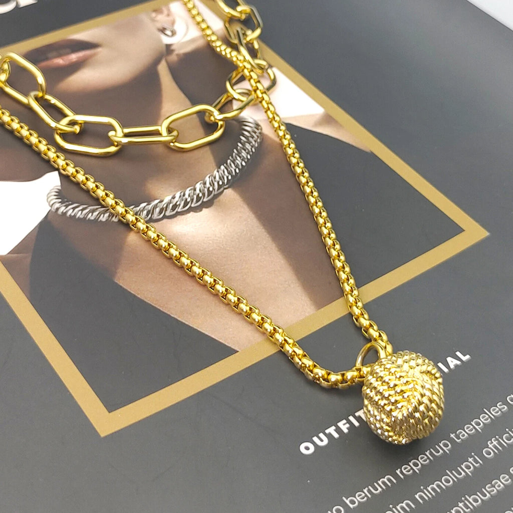 Designed for women with two rows of layered delicate 18K gold plated simple pearl link paper clip necklaces.