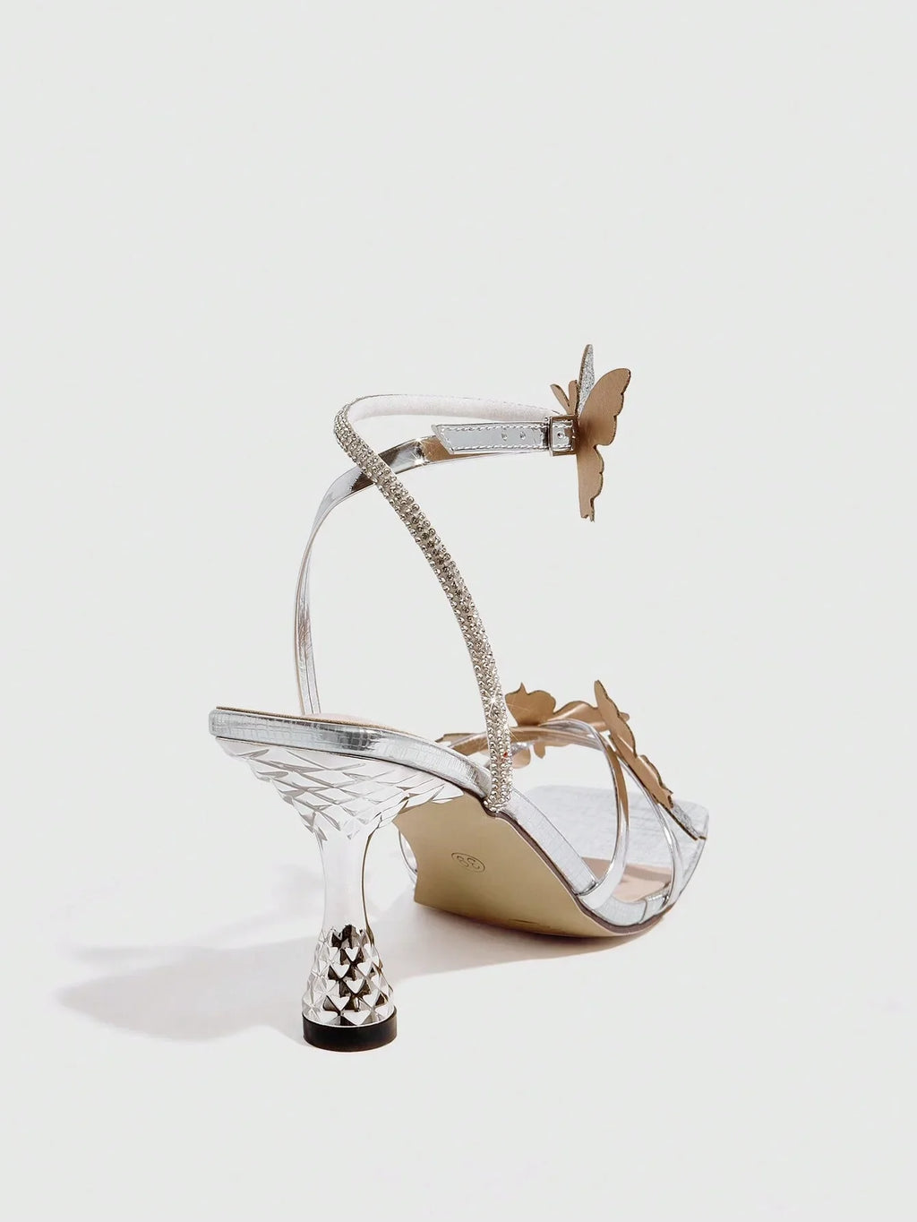 Elegant Silver High Heels Women's Sandals round Toe 3D Flower Painted Heels Rubber Sole Comfortable Ladies Shoes