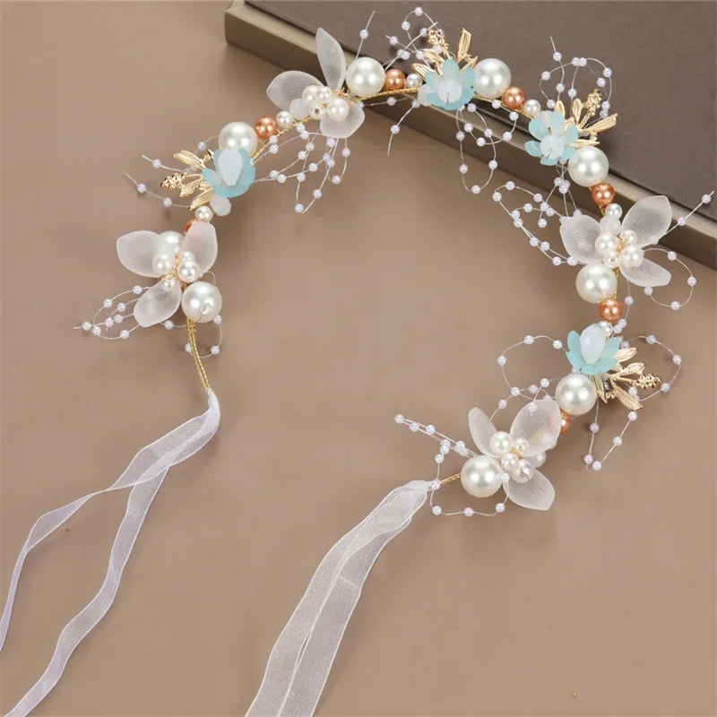 Children's Headwear Elegant Flower Wreath Fairy Crown Headband Princess Children's Hair Birthday Performance Runway Accessories