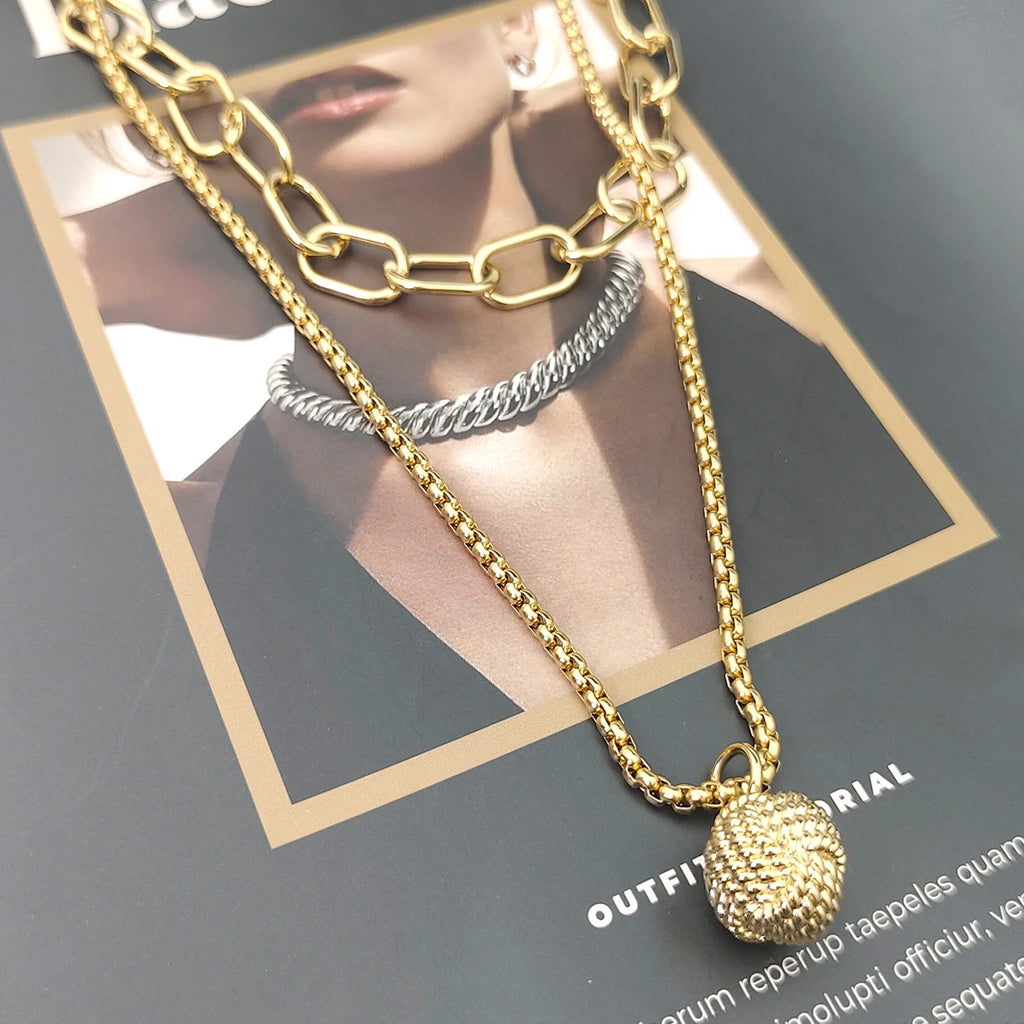 Designed for women with two rows of layered delicate 18K gold plated simple pearl link paper clip necklaces.