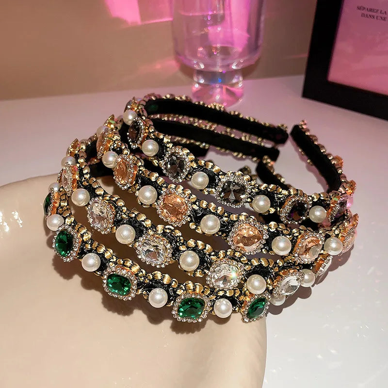 Gorgeous Multicolor Gem Headband Hair Hoops for Women Women Wedding Head Wear Baroque Tiara Jewelry Headdress  Wholesale Price