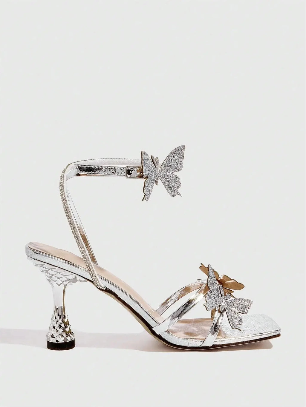 Elegant Silver High Heels Women's Sandals round Toe 3D Flower Painted Heels Rubber Sole Comfortable Ladies Shoes