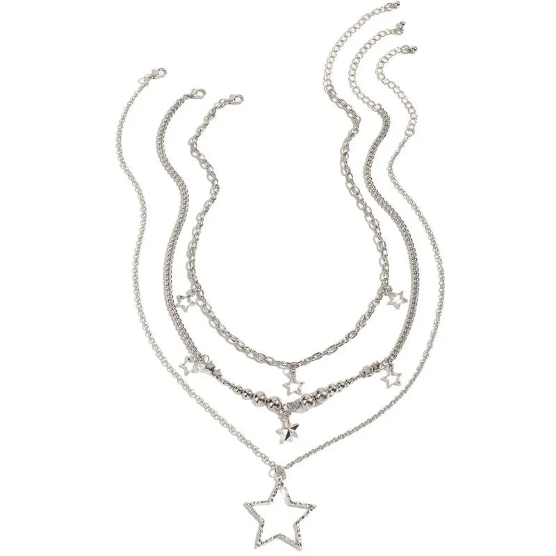 Y2K Alt Girl Layered Necklace Set for Girls Sliver Grunge Choker Collarbone Chains Sweet Cool Minimalist Resin Alloy Necklace