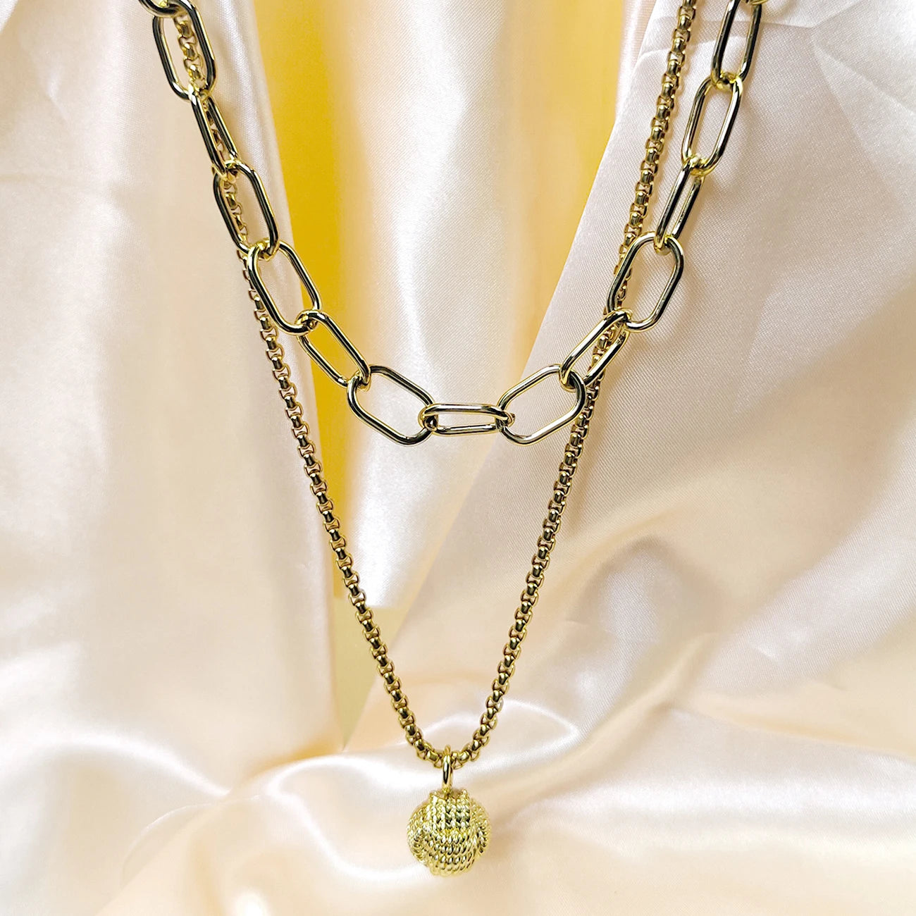 Designed for women with two rows of layered delicate 18K gold plated simple pearl link paper clip necklaces.