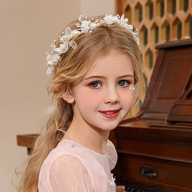 Children's Headwear Elegant Flower Wreath Fairy Crown Headband Princess Children's Hair Birthday Performance Runway Accessories