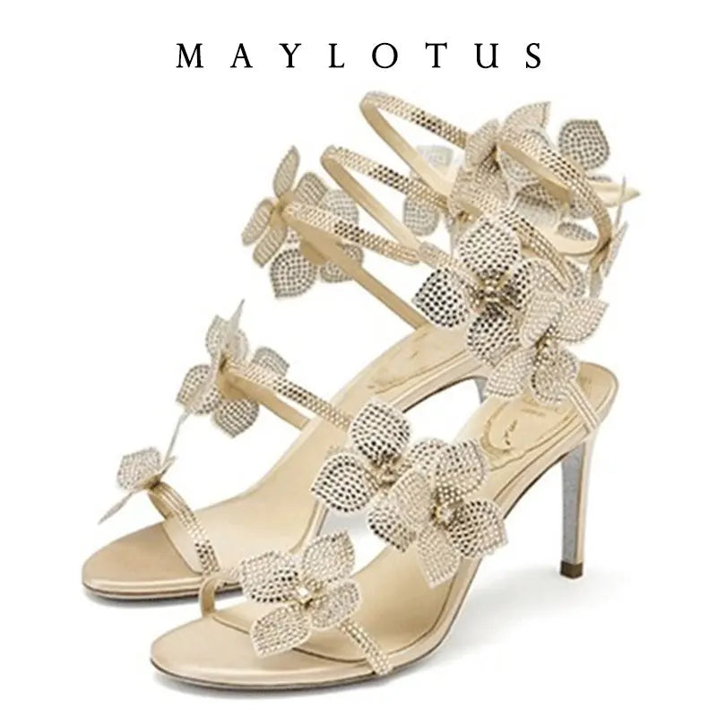 2025 Spring/Summer New Water Diamond Jewel Wrist Wrapped Snake-shaped High Heel Sandals Sexy Large Size Shoe Girl Women Sandals