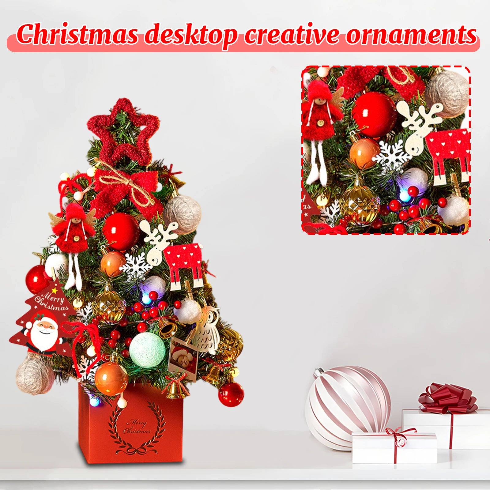 Add a festive touch to your home or office with this adorable miniature Christmas tree. Perfect for desks, tables, or as a Christmas gift.