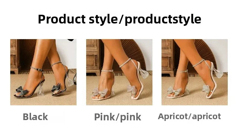 Elegant Fairy Style Crystal Butterfly High Heels 2025 Summer New Arrival Rubber Sole Square Head PVC Material Wedding Shoes