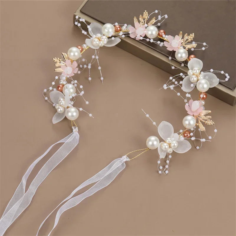 Children's Headwear Elegant Flower Wreath Fairy Crown Headband Princess Children's Hair Birthday Performance Runway Accessories