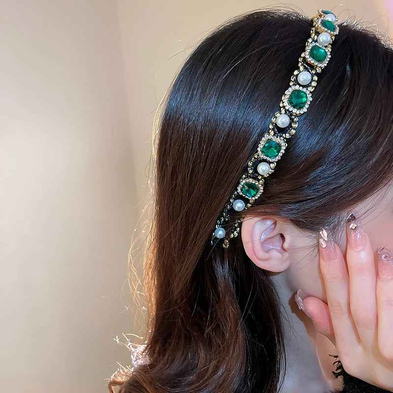 Luxury Shiny Full Rhinestone Headbands Imitation Pearl Hairbands Headwear For Women Party Wedding Hair Accessories Jewelry