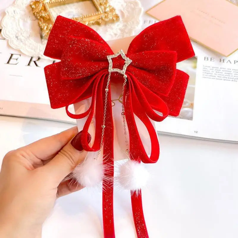 Red Velvet Bows Hair Ribbons Scrunchies for Women Girls Long Elastic Hair Ties Headwears Female Kids Styling Tools 2025 New Year