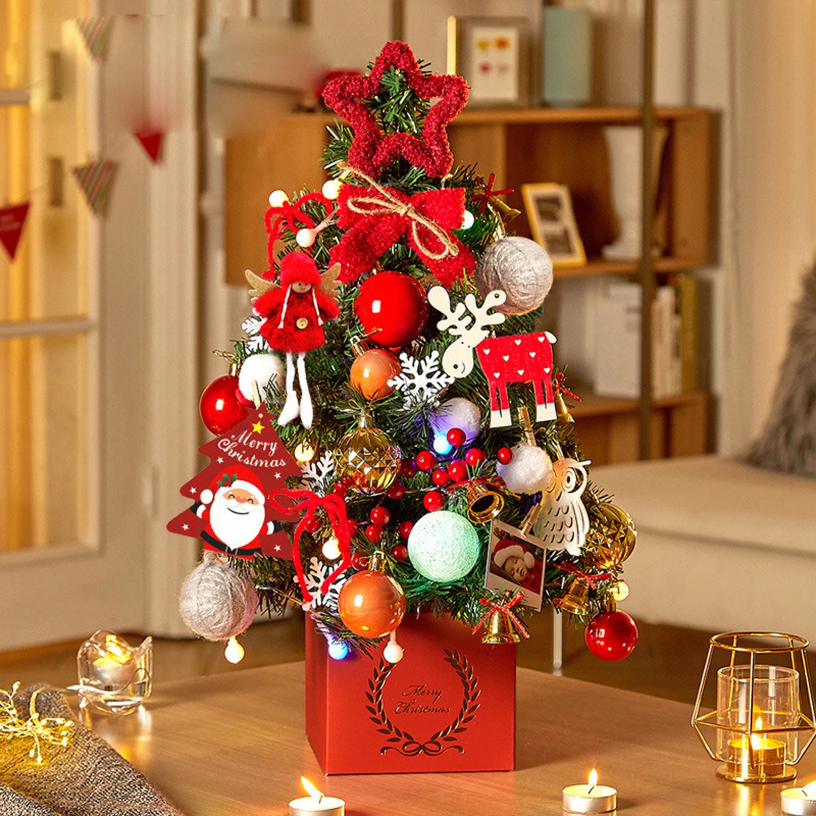 Add a festive touch to your home or office with this adorable miniature Christmas tree. Perfect for desks, tables, or as a Christmas gift.