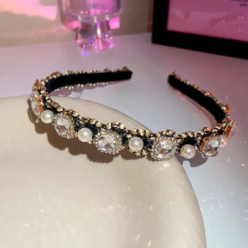 Luxury Shiny Full Rhinestone Headbands Imitation Pearl Hairbands Headwear For Women Party Wedding Hair Accessories Jewelry